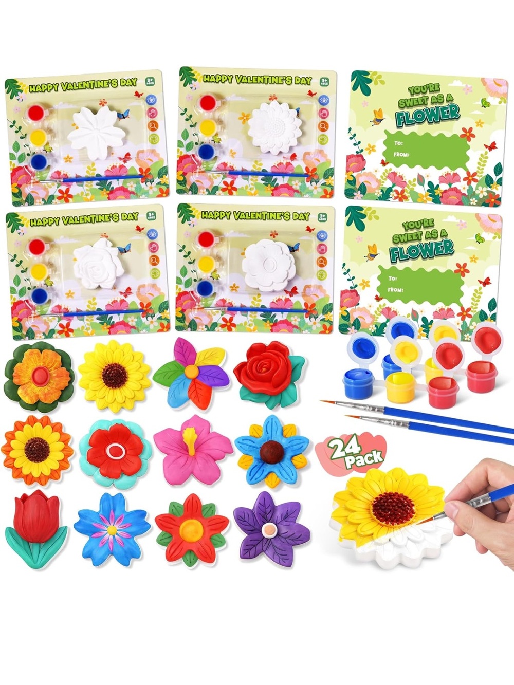 Valentine's Day Paint-Your-Own Flower Plaster Kit - White // 24 sets
